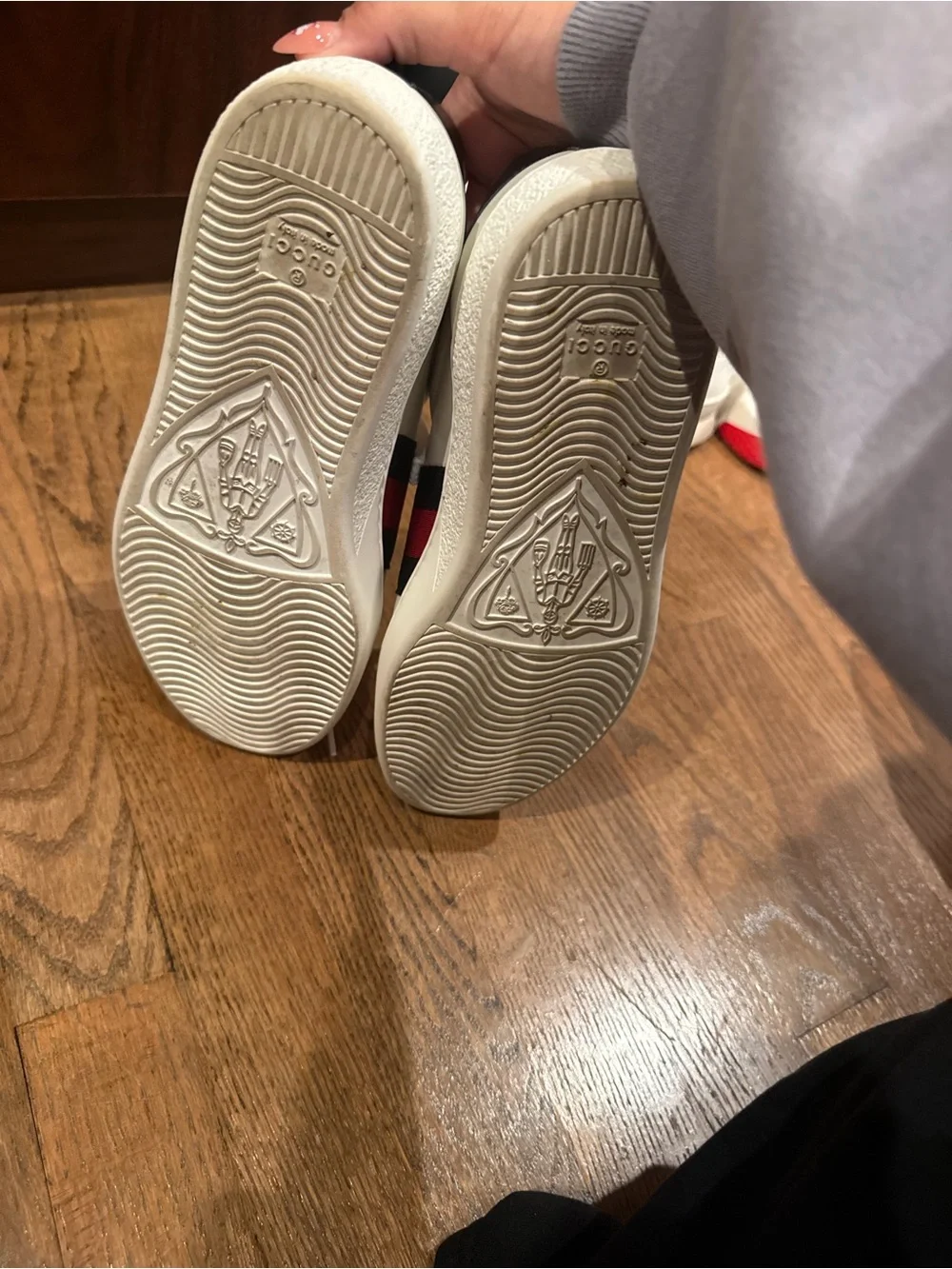 Gucci Ace Classic White Leather Web Stripe Sneakers Navy Snakeskin Heel